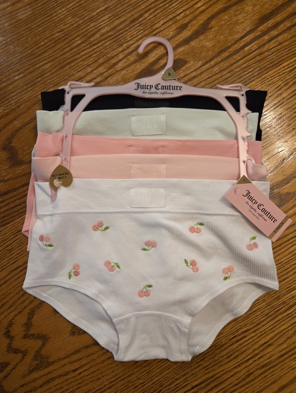 Juicy Couture Women's White, Pink, Black & Cream Cherry Ribbed Briefs - 5 Pack